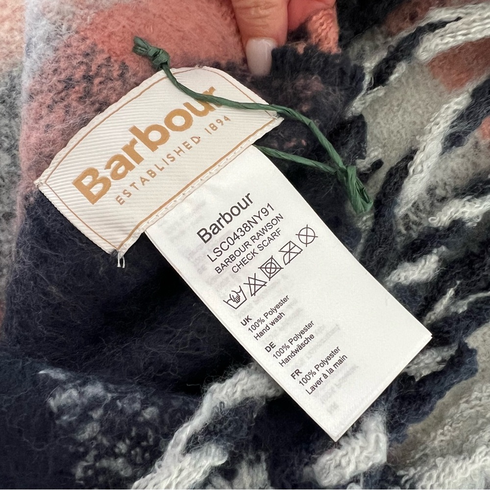 Barbour Rawson Check Scarf Checkered Plaid Navy and Pink NWOT - Picture 6 of 6